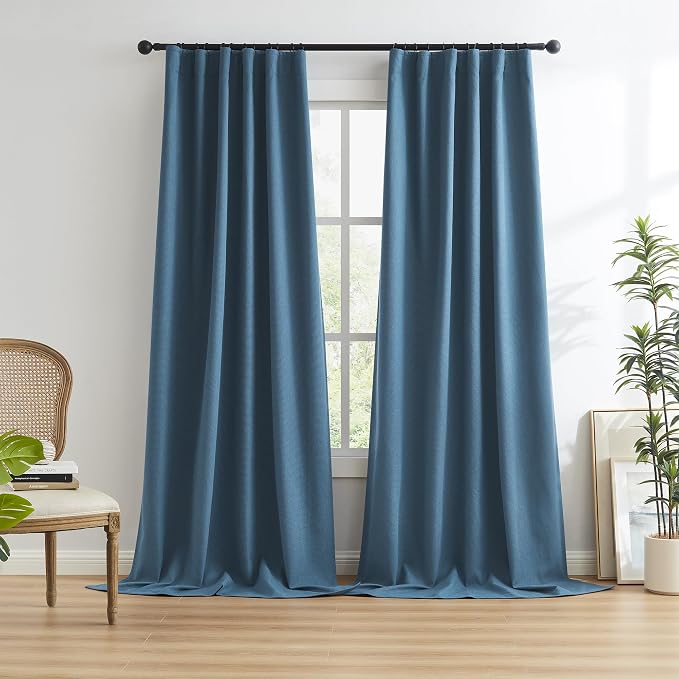 Back Tab Pleated Full Blackout Curtains 102 Inches Long, Linen Textured Tall - Image 2