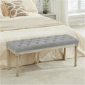 LOULENS 43.9" Linen End of Bed Bench, Vintage Bedroom Bench, Light Grey | French by LOULENS