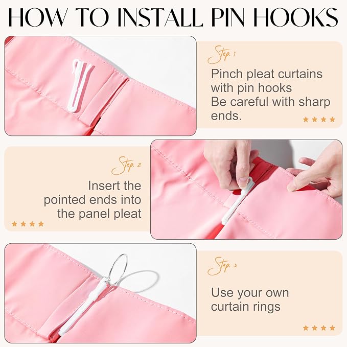 Etherealveil Hot Pink Pinch Pleated Blackout Curtains 2 Panels 40"x72" | Back - Image 7