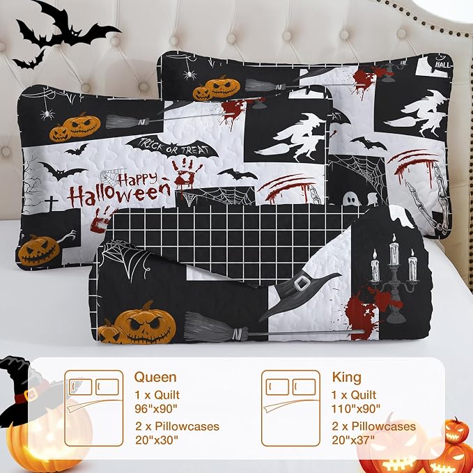 WONGS BEDDING Halloween Quilts King Size, King 110"x90", Reversible Grid Design - Image 7