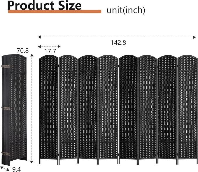 FDW Room Divider 8 Panel Folding Privacy Divider 6 Ft Indoor Wall Divider - Image 7