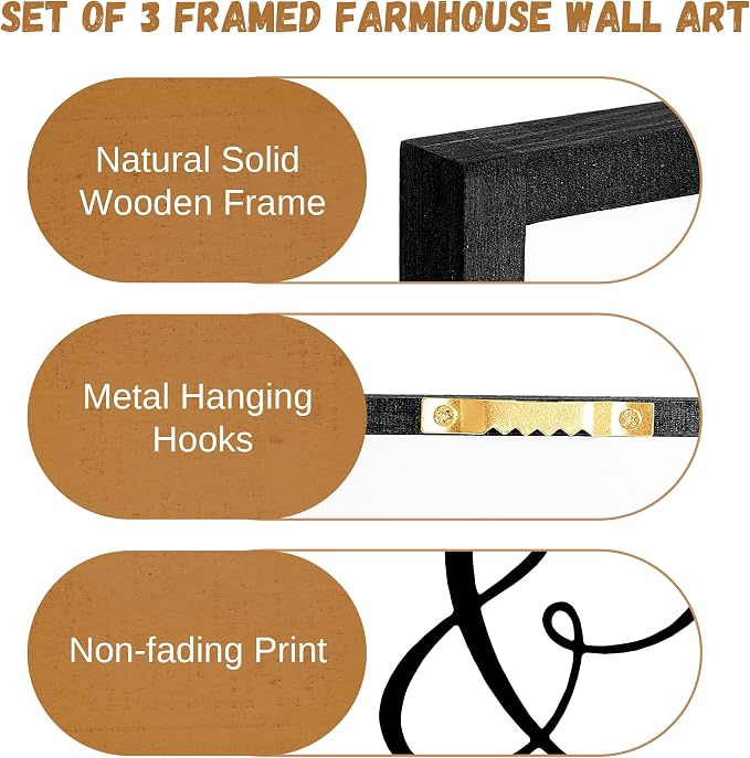 Houmury Set of 3 Framed Wall Decor Farmhouse Wall Art You & Me Always and - Image 6