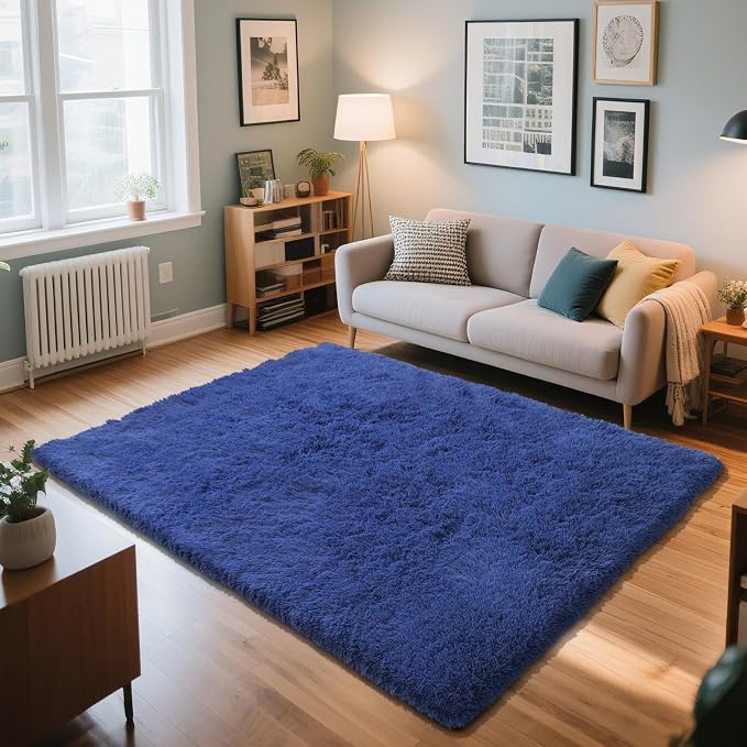 4x6 Blue Rug for Bedroom, Fluffy Shag Area Rugs Small Carpet Bedside Rug | by Yongyangjuxi