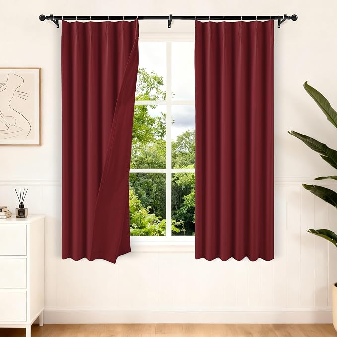 Etherealveil Wine Red Pinch Pleated Blackout Curtains 2 Panels 40"x63" | Back by Etherealveil