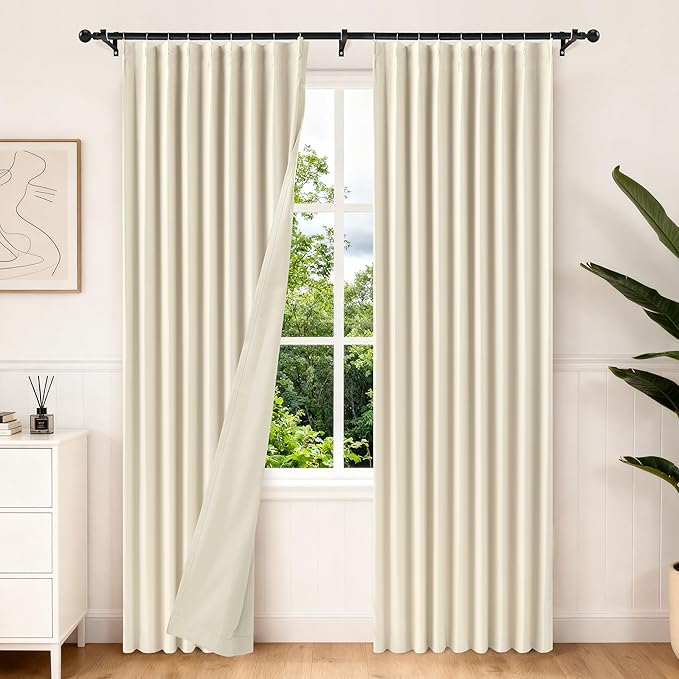 Etherealveil Beige Pinch Pleated Blackout Curtains 2 Panels 60"x90" | Back Tabs by Etherealveil