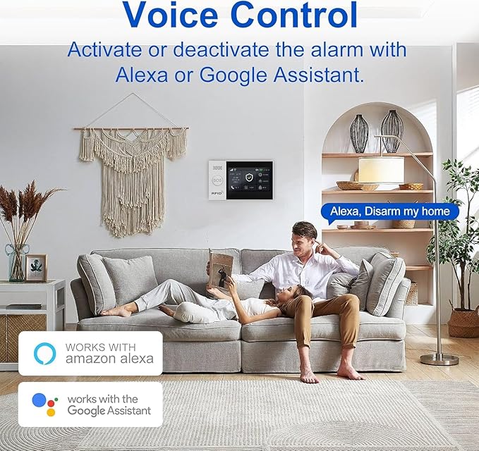 WiFi Wireless Alarm System for Home Security - 24/7 Protection Smart Home Devices 4.3" Touch Screen, GSM/4G+WiFi, App Instant Alerts, No Monthly Fee, Alexa Compatible for House Apartment Office(8Pcs)