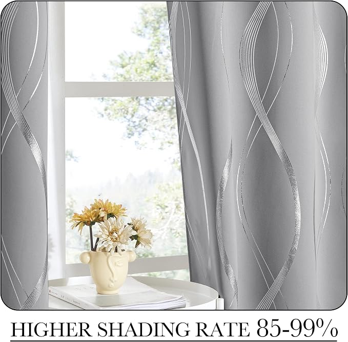 NICETOWN Wave Line Print Blackout Curtains 63 inch Length, Thermal Insulated - Image 4