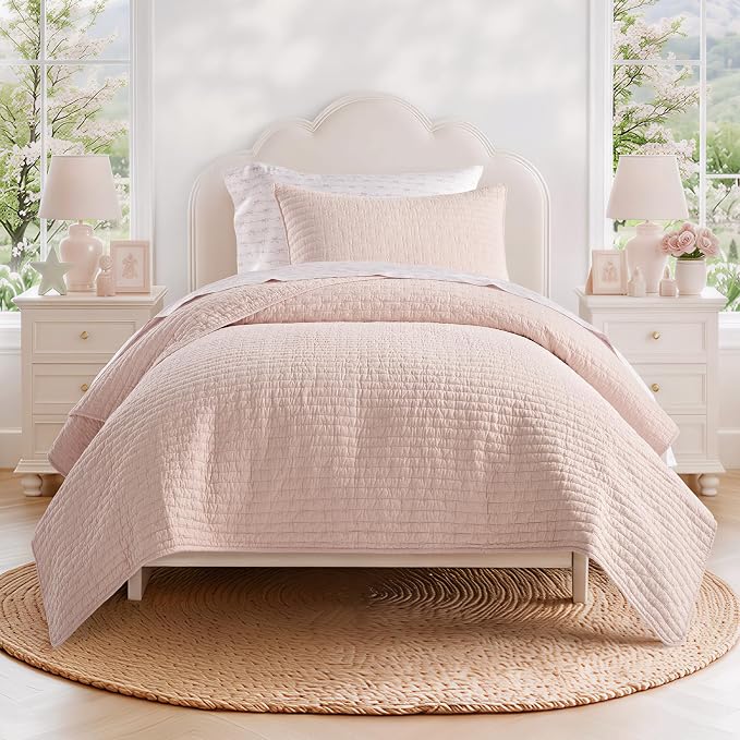 100% Cotton Cross Stitch Quilt Set, Ballet Pink | 100% Cotton, Elegant Cross by EVERGRACEHOME