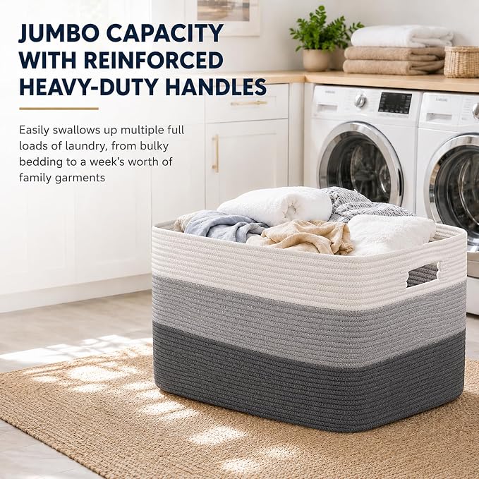 OIAHOMY Blanket Basket Laundry Basket Dog Toy Basket 75L Dark Grey | Large - Image 6