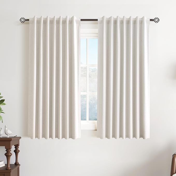 Cream Natural 100% Blackout Linen Drapes Curtains 54 Inch Length 2 Panels Set by Guken