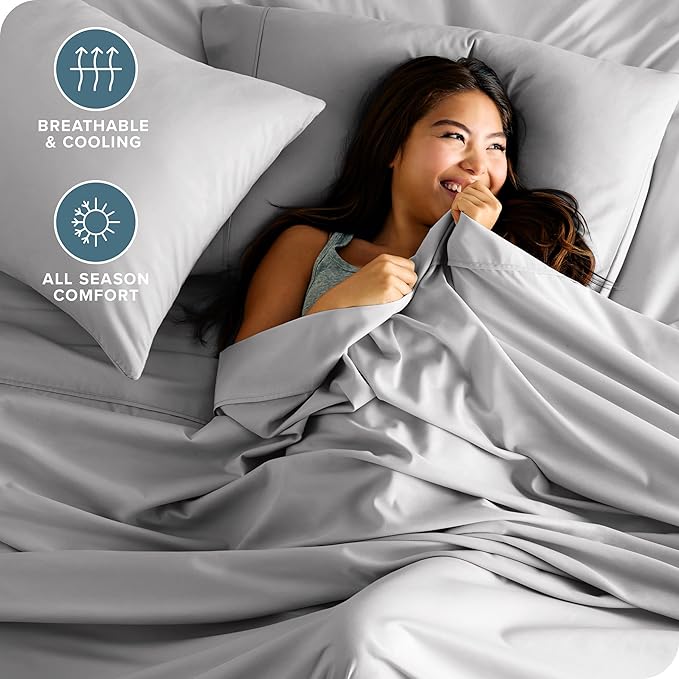 Bare Home Hotel Luxury Twin Sheet Set, Extra Soft - 4 Piece Set - Deep Pockets - Easy Fit - Cooling & Breathable - Wrinkle, Fade, Stain Resistant - Includes 2 Pillowcases (Twin, Light Grey)