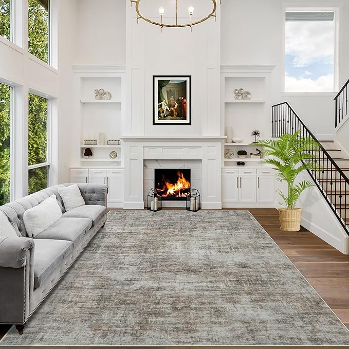 4x6 Area Rugs for Living Room: Washable Abstract Brown Black Badroom Carpet | by GENTDRIZZ