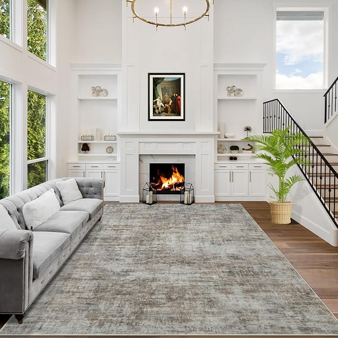 6x9 Area Rugs for Living Room: Washable Abstract Brown Black Badroom Carpet | by GENTDRIZZ