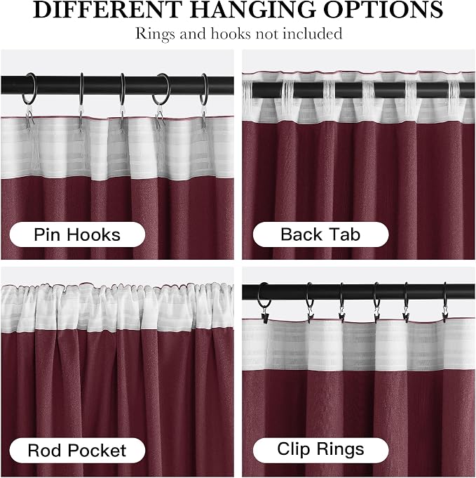 RYB HOME Burgundy Velvet Curtains 96 inches - Image 2