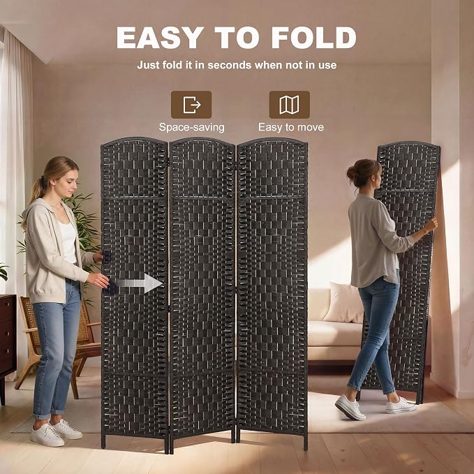 HOMCOM Room Divider 3-Panel, 6FT-Tall Folding Privacy Screen, Coffee | - Image 3