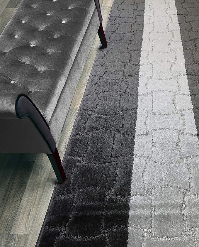 Custom Length Hallway Runner Rug,Slip Resistant,Puzzle Anthracite, 26 Inch X 23 feet, Sold and Priced Per Foot