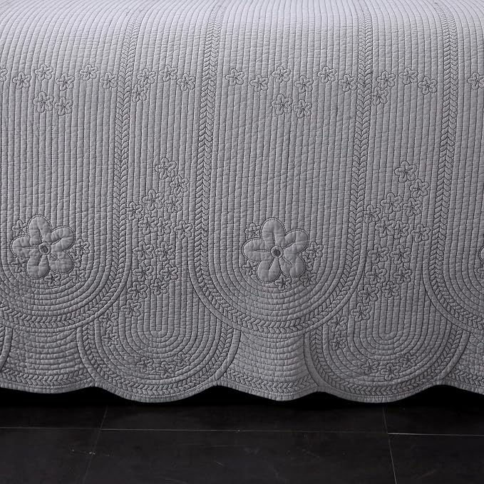 ROOMLIFE Quilt Set Queen Size 3D Floral Embroidery Pattern 3-Piece Cotton - Image 3