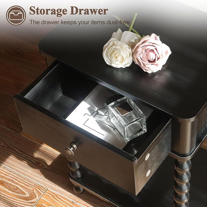 AWASEN Black Nightstand, Bedroom Side Table - Image 7