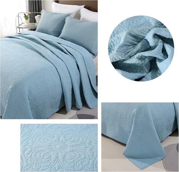 ROOMLIFE Quilt Set Full Size 3D Floral Embroidery Pattern 3-Piece Cotton - Image 5