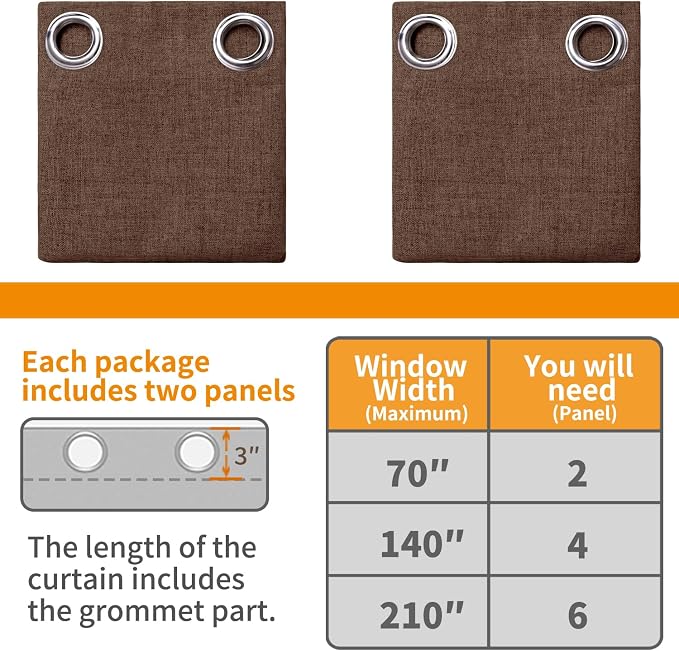 YoungsTex Brown Linen Blackout Curtains 72 Inch Length - Image 8