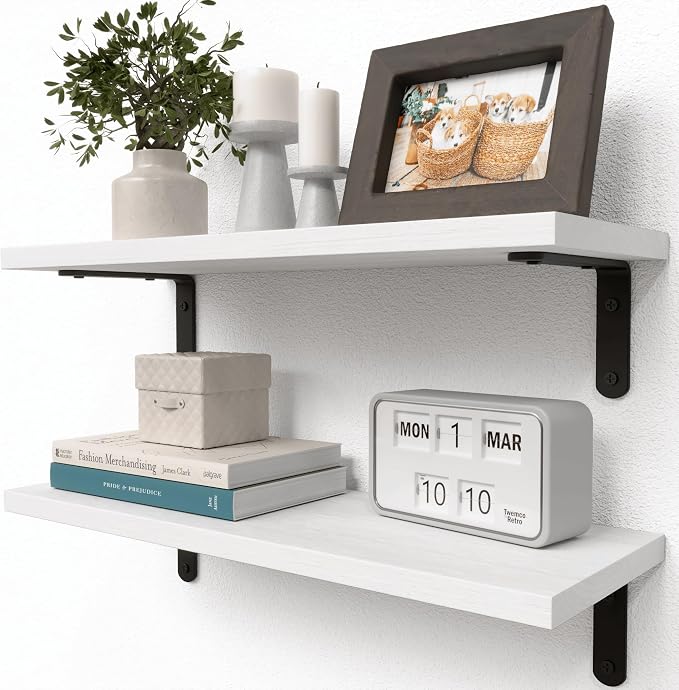 RICHER HOUSE Rustic Wood Floating Shelves, 2-Set Wall Mounted Shelves, 16In | by RicherHouse