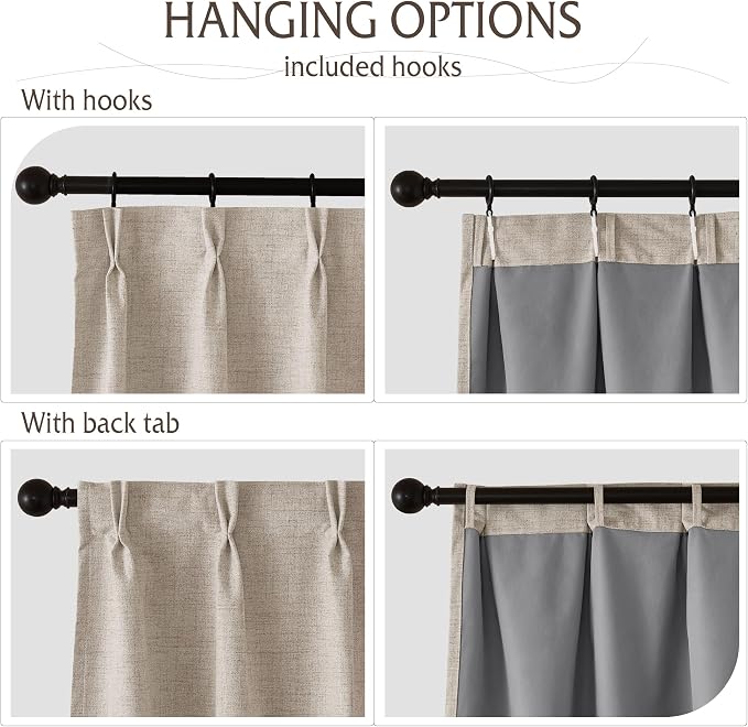RYB HOME Pinch Pleated Full Blackout Curtains Linen Blended Window Curtains 90 - Image 3