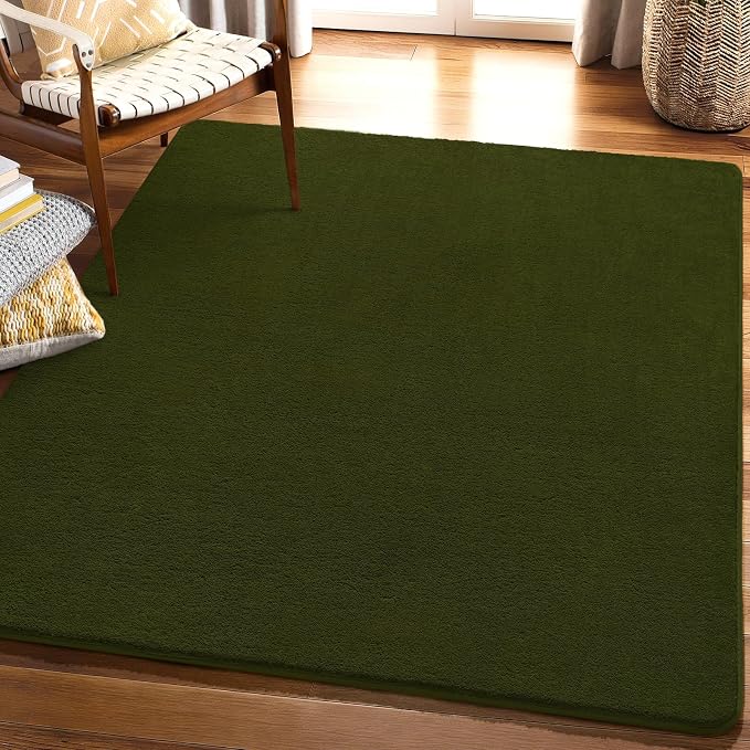 4x4 Square Area Rug for Bedroom Living Room, Olive Green Fluffy Rug | Thickened - Image 8