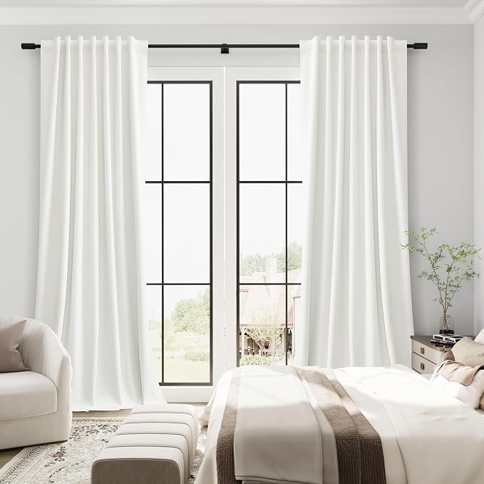 Ivory Linen 100% Blackout Cream Curtains 96 Inches Long 2 Panels Set Textured - Image 7