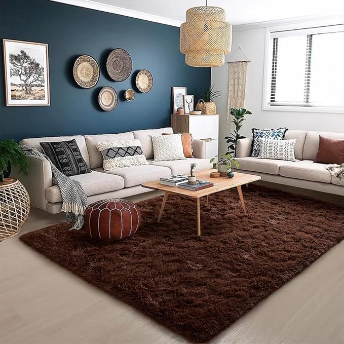 HOMORE Brown Rugs for Living Room, 5x8 Feet Fluffy Shag Area Rug for Bedroom - Image 5