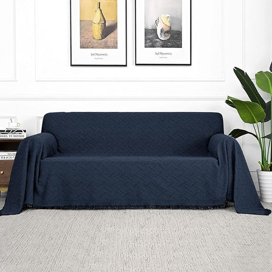 MYSKY HOME Navy Sofa Cover, Sofa Slipcovers, Blue Couch Covers for 2 Cushion Couch, Sofa Throw Cover for Living Room, Sectional Couch Cover for Dogs, Sofa Protector(X-Large, 91" x 118", Navy Blue)