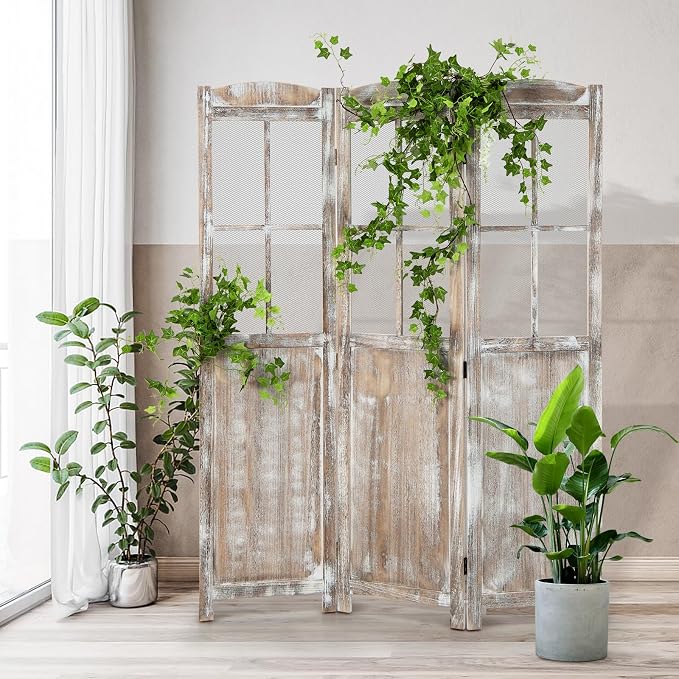 GOFLAME 3-Panel Folding Room Divider, 6FT Paulownia Wood Privacy Screen - Image 2