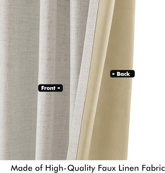 MIULEE 100% Blackout Linen Curtains 42 x 63 Inch Cream White 2 Panels | Thermal - Image 6