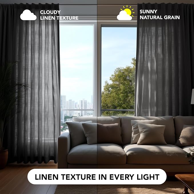 Deconovo Linen-Blend Semi-Sheer Curtains 2 Panels, Hidden Tab and Rod Pocket - Image 9