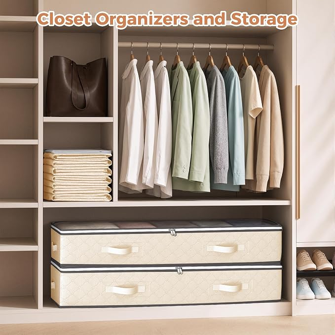 95L Under Bed Storage Containers, 2 Pack Beige | Underbed Storage Bags - Image 4