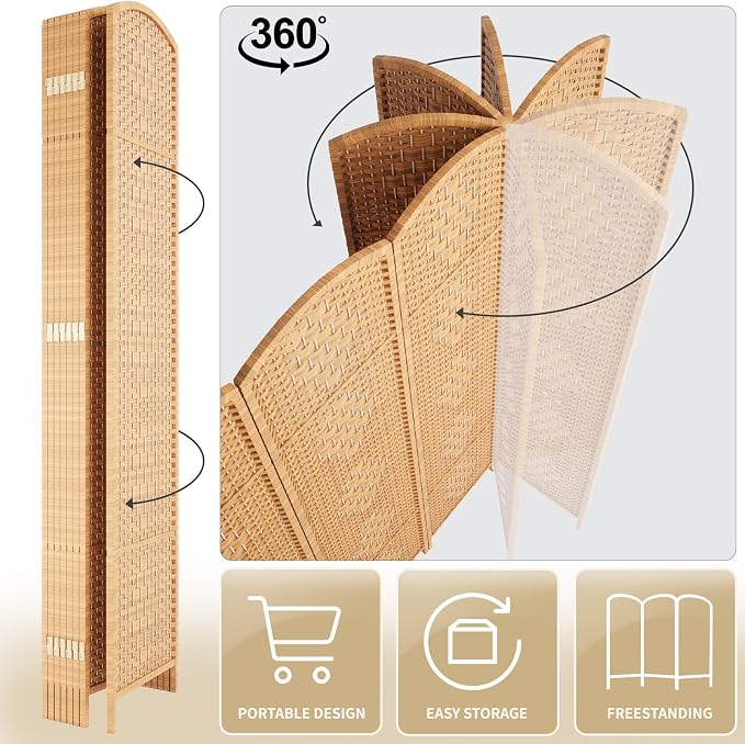 RHF Room Divider Panel, 6 Panel Partition Room Dividers Screen, Light Beige | - Image 7