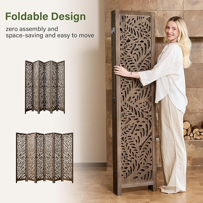Leaf-Carved Room Divider Privacy Screen - Image 3