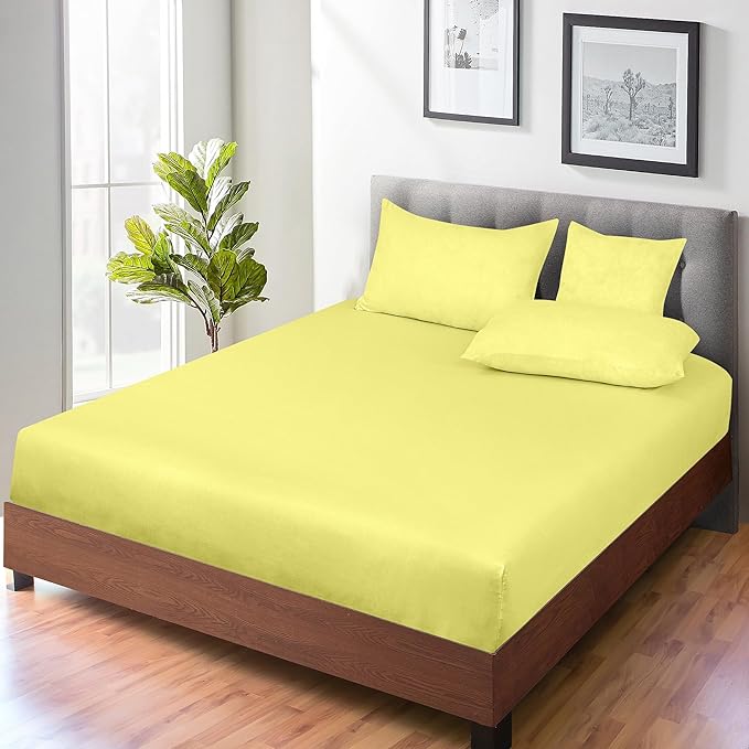 ROYALE LINENS 300 Thread Count 100% Long Staple Combed Cotton Fitted Sheet King - Super Soft Deep Pocket Bottom Sheet - Fitted Sheets Only - Elastic Sheets (King, Yellow)