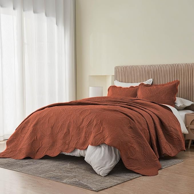 Kingnex Oversized King Bedspreads 128x120 Ultrasonic Quilted Baked Clay | Extra - Image 6