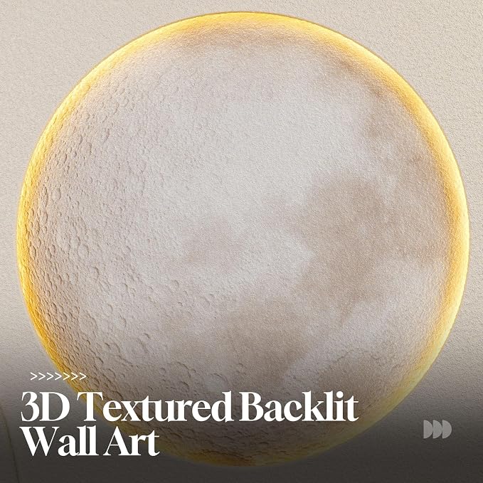 Cuspin Large Modern Minimalist White 3D LED Moon Wall Art 24x36 In | Warm - Image 8