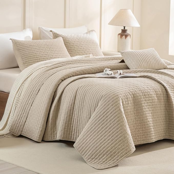 CozyTide Oversized King Bedspread 128"x120", Stone-Washed Cotton Wheat King by CozyTideComforterSet