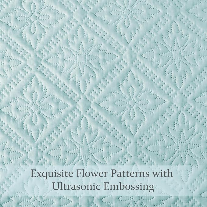 Exclusivo Mezcla Full Queen Quilt Set, Aqua Blue | Lightweight Soft Bedspreads - Image 5