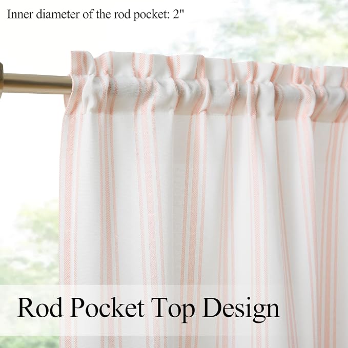 ZJDECOR Cotton Blended Pink Vertical Stripe Tiers Panels, Semi Sheer, Rod Pocket - Image 3