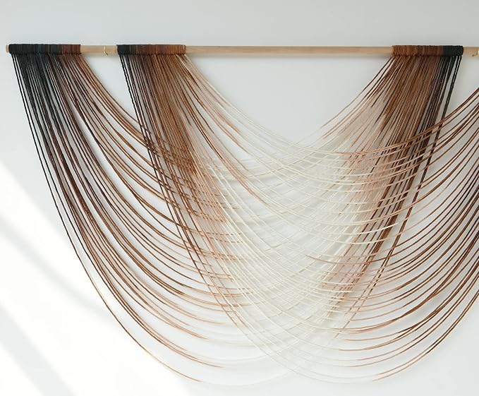 Macrame Wall Hanging Brown Dip Dyed Boho Fiber Art Decor 57"W*35"L | Warm Brown - Image 6