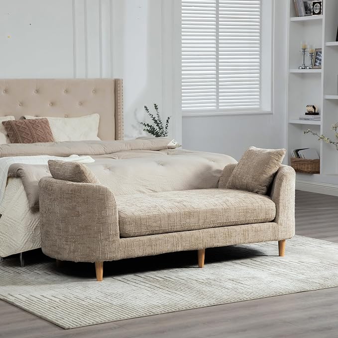 KEIKI Oversize 77.17" L Chenille End of Bed Bench Ottoman by KEIKI