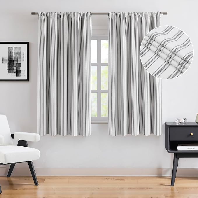 ZJDECOR Short Black Striped Full Blackout Curtain Panels, Isolate Light and - Image 2