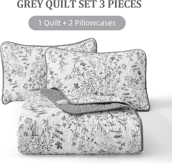 WONGS BEDDING Botanical Queen Quilt Bedding Set, 3 Pieces Bedspread, Microfiber - Image 8