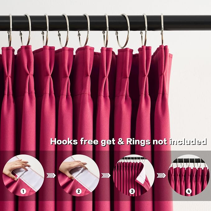 Pinch Pleated Hot Pink Blackout Curtains 72 Inches Long, Sound & Light Reducing - Image 2