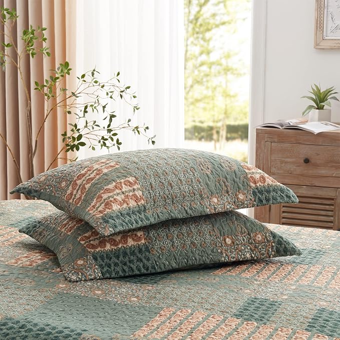 Quilt Set King Size 3 Piece Bedspread Lightweight Microfiber Floral Paisley - Image 7