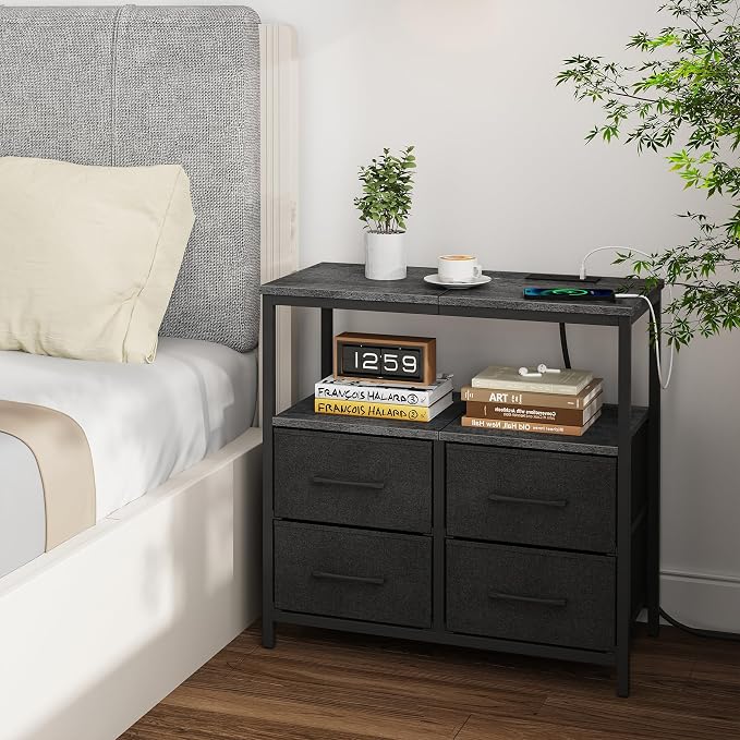 TUTOTAK Large Night Stand with Charging Station | Bedside Table with USB and - Image 9