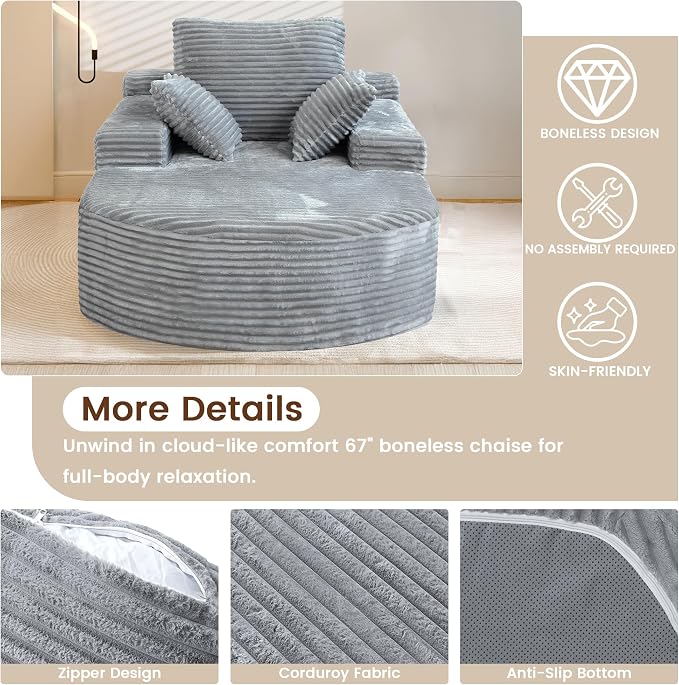 Corduroy D-Shaped Couches, Oversized Round Chair - Image 5